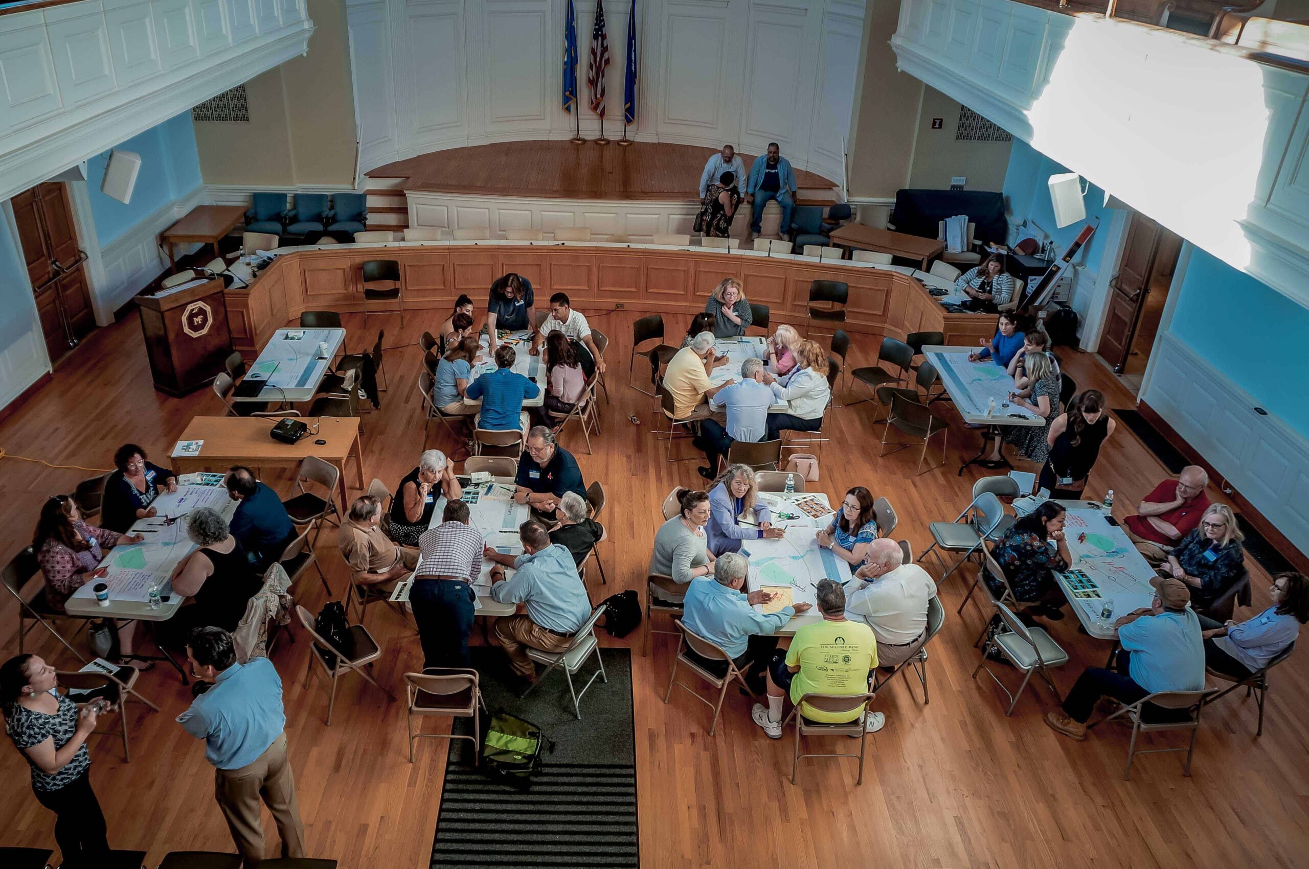 Community workshop in a town hall setting