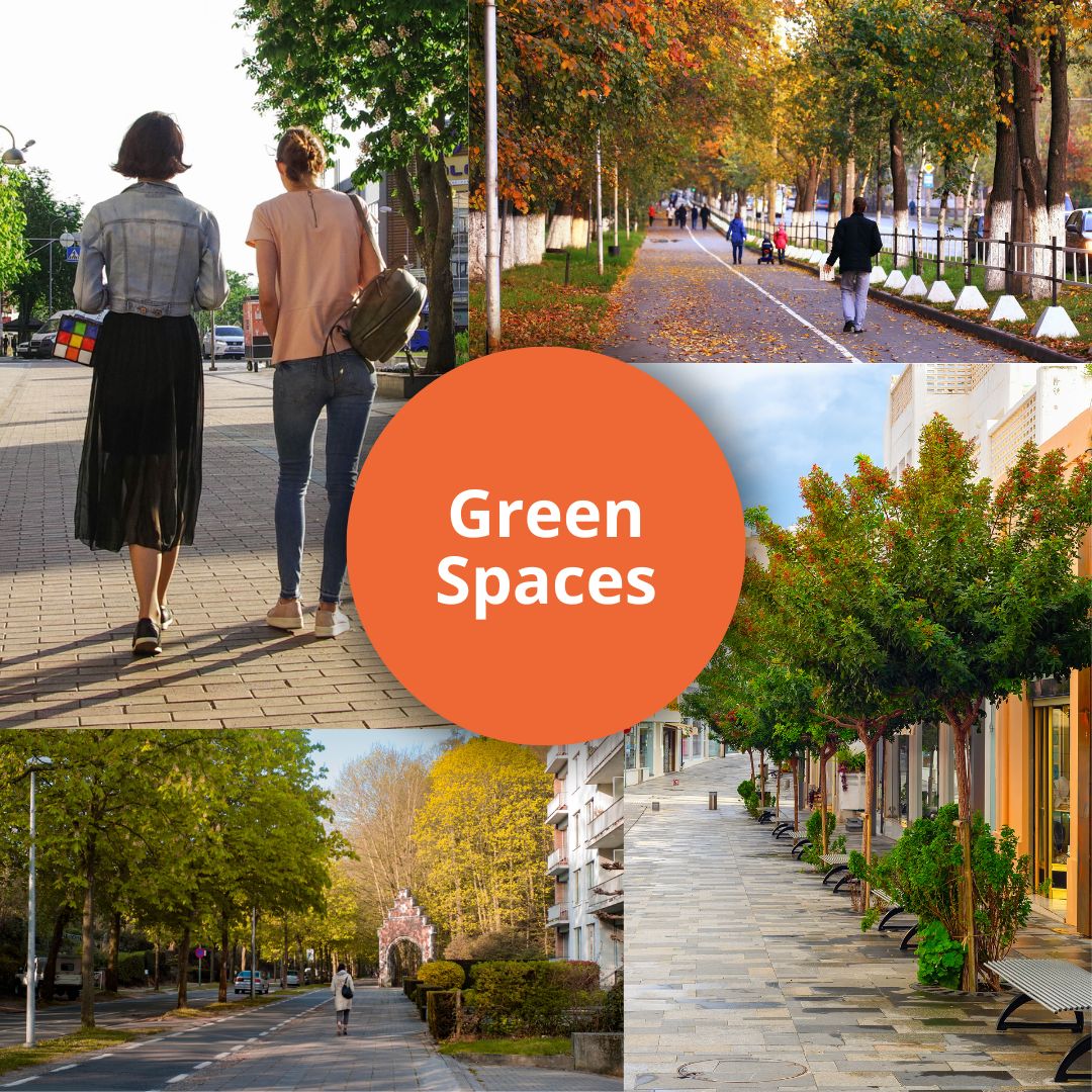 a collection of green streets and tree streets for air quality