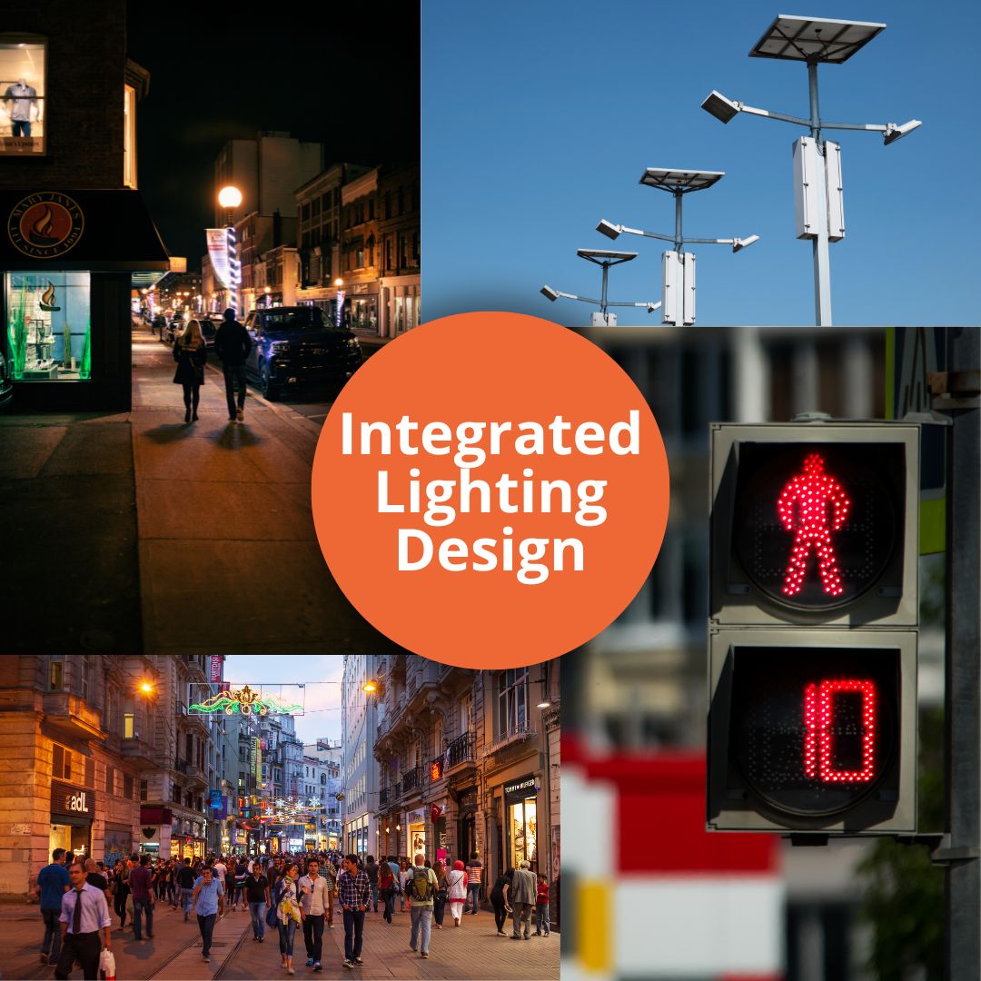 a collage of integrated lighting design for pedestrian security