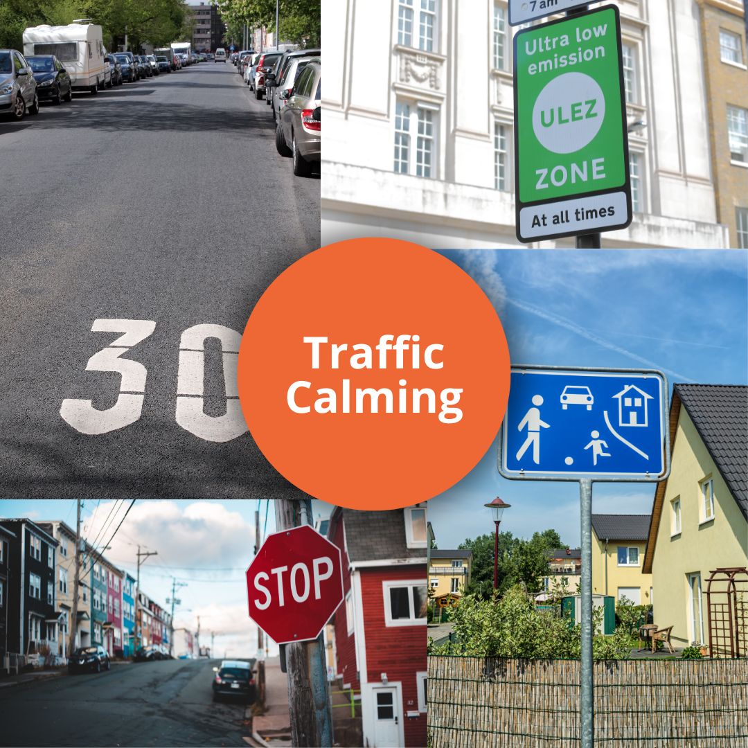 a collection of traffic calming technique images for pedestrian safety and piece of mind.